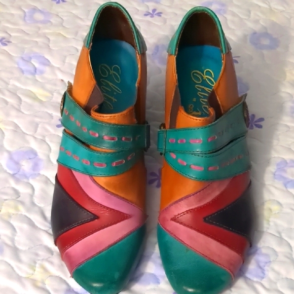 Elite Corsys Shoes - Green and Orange Flats with Zigzag Pattern